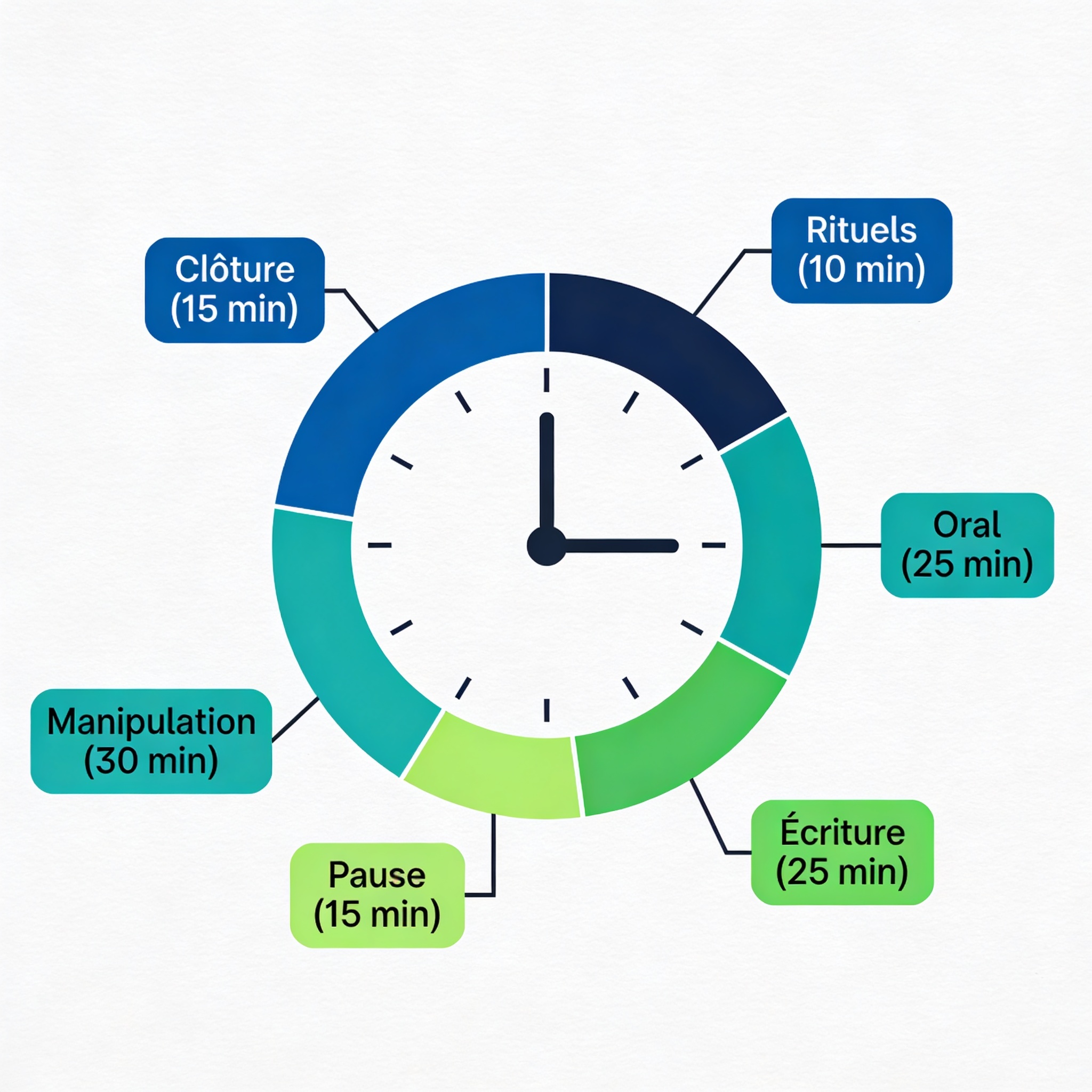 Infographie : horloge des 6 phases d'une séance type